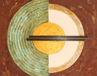 Sonnenscheibe - Rost, Acryl, Holz
