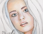 Katzenmädchen - Aquarell, Zeichnung, Mischtechnik