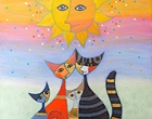 Katzen - nach Rosina Wachtmeister - Acryl, Vergoldung